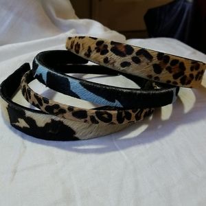 4 FAUX ANIMAL SKIN HEADBANS, LINED IN FELT
